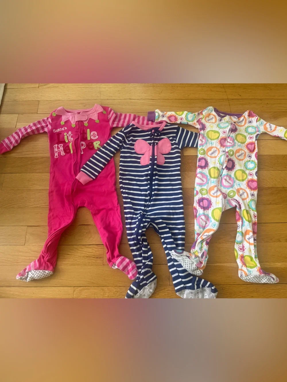 Carter's Coral and Pink Striped Footed One-Piece Set